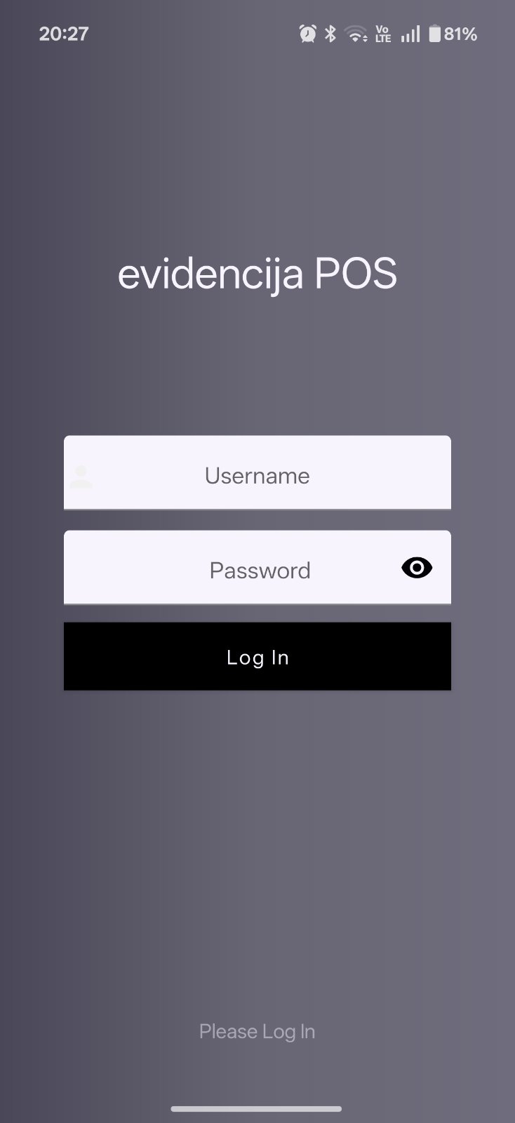 evidencija POS mobile app - Login screen